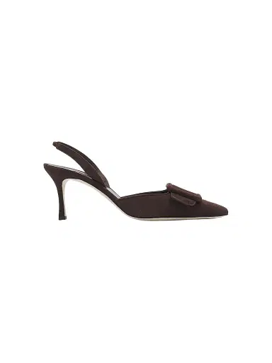 Manolo Blahnik Women's Maysli 70MM Buckle-Detail Suede Slingback Pumps - Dark Brown - Size 11.5 | Thumbnail 1 Manolo Blahnik Women's Maysli 70MM Buckle-Detail Suede Slingback Pumps - Dark Brown - Size 11.5 | Thumbnail 1