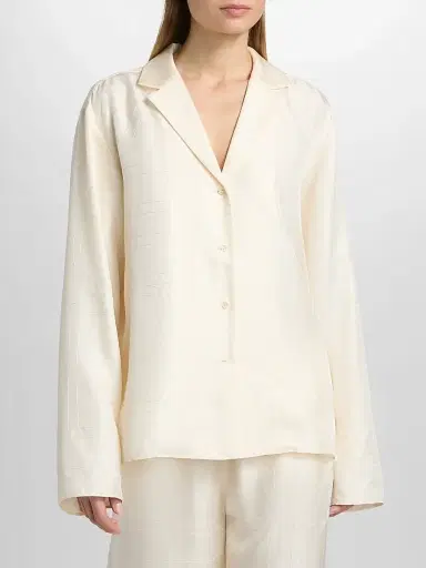 Toteme Women's Monogram Silk Pajama Top - Cream | Thumbnail 3 Toteme Women's Monogram Silk Pajama Top - Cream | Thumbnail 3