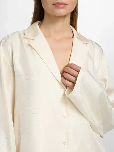 Toteme Women's Monogram Silk Pajama Top - Cream | Thumbnail 6 Toteme Women's Monogram Silk Pajama Top - Cream | Thumbnail 6