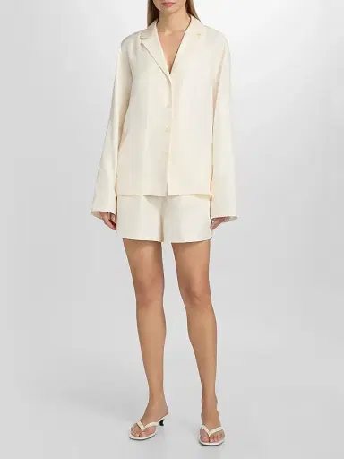 Toteme Women's Monogram Silk Pajama Shorts - Cream | Thumbnail 2 Toteme Women's Monogram Silk Pajama Shorts - Cream | Thumbnail 2