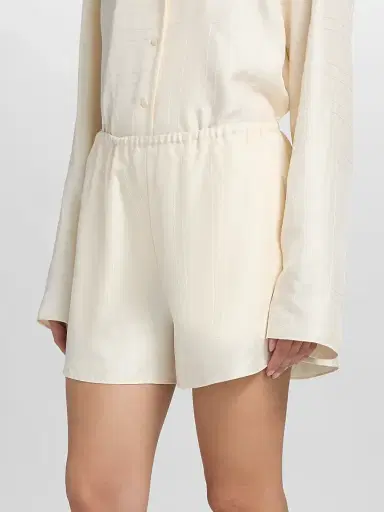 Toteme Women's Monogram Silk Pajama Shorts - Cream | Thumbnail 4 Toteme Women's Monogram Silk Pajama Shorts - Cream | Thumbnail 4