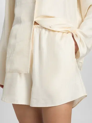 Toteme Women's Monogram Silk Pajama Shorts - Cream | Thumbnail 6 Toteme Women's Monogram Silk Pajama Shorts - Cream | Thumbnail 6