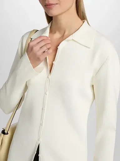 TOTEME Women's Compact Knit Buttoned Top | Thumbnail 6 TOTEME Women's Compact Knit Buttoned Top | Thumbnail 6