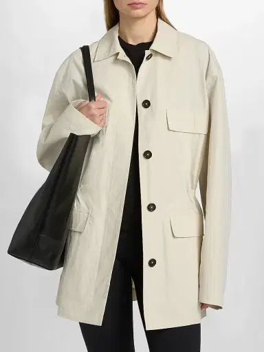 Toteme Women's Collared Drawstring Jacket - Oyster | Thumbnail 3 Toteme Women's Collared Drawstring Jacket - Oyster | Thumbnail 3