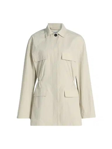 Toteme Women's Collared Drawstring Jacket - Oyster | Thumbnail 1 Toteme Women's Collared Drawstring Jacket - Oyster | Thumbnail 1