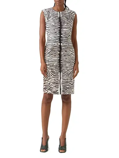 Akris Women's Zebra-Print Leather Sheath Dress - Ecru Black - Size 10 | Thumbnail 2 Akris Women's Zebra-Print Leather Sheath Dress - Ecru Black - Size 10 | Thumbnail 2
