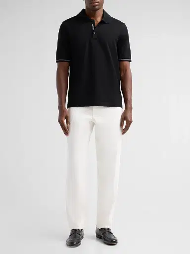 Ferragamo Men's Cotton Pique Short-Sleeve Polo Shirt - Black White | Thumbnail 2 Ferragamo Men's Cotton Pique Short-Sleeve Polo Shirt - Black White | Thumbnail 2