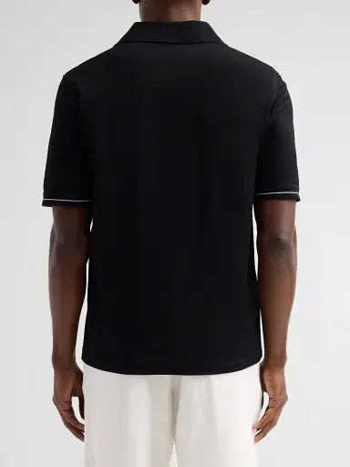 Ferragamo Men's Cotton Pique Short-Sleeve Polo Shirt - Black White | Thumbnail 3 Ferragamo Men's Cotton Pique Short-Sleeve Polo Shirt - Black White | Thumbnail 3