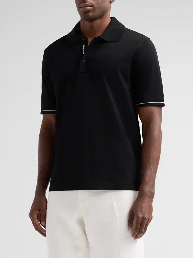 Ferragamo Men's Cotton Pique Short-Sleeve Polo Shirt - Black White | Thumbnail 4 Ferragamo Men's Cotton Pique Short-Sleeve Polo Shirt - Black White | Thumbnail 4