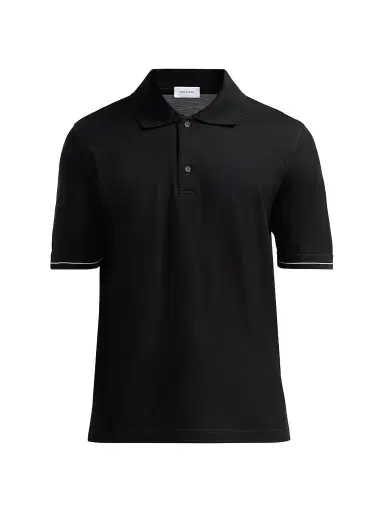 Ferragamo Men's Cotton Pique Short-Sleeve Polo Shirt - Black White | Thumbnail 1 Ferragamo Men's Cotton Pique Short-Sleeve Polo Shirt - Black White | Thumbnail 1