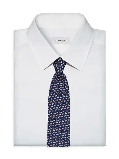 Ferragamo Men's Dogs Print Silk Tie | Thumbnail 2 Ferragamo Men's Dogs Print Silk Tie | Thumbnail 2