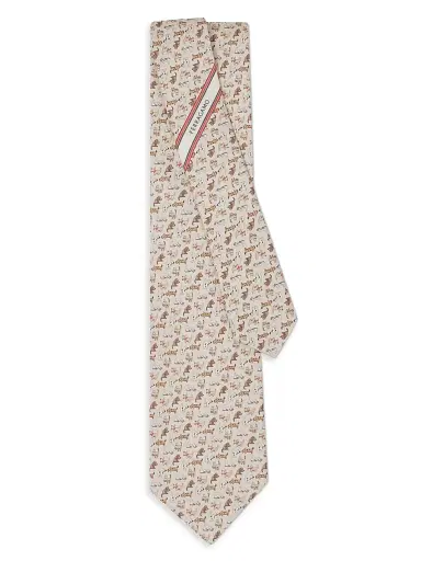 Ferragamo Men's Dogs Print Silk Tie - Avorio | Thumbnail 3 Ferragamo Men's Dogs Print Silk Tie - Avorio | Thumbnail 3