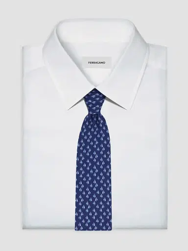 Ferragamo Men's Nautical Print Silk Tie - Blue Scuro | Thumbnail 2 Ferragamo Men's Nautical Print Silk Tie - Blue Scuro | Thumbnail 2