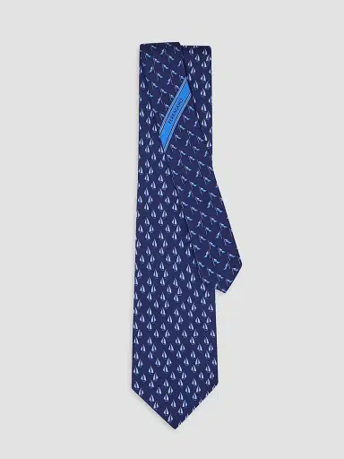 Ferragamo Men's Nautical Print Silk Tie - Blue Scuro | Thumbnail 3 Ferragamo Men's Nautical Print Silk Tie - Blue Scuro | Thumbnail 3