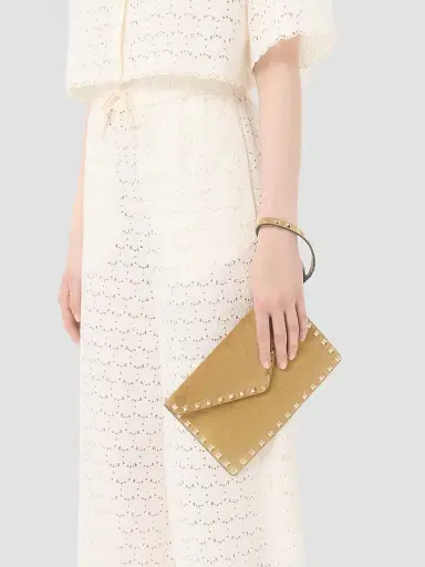 Valentino Garavani Women's Rockstud Suede Clutch - Havana Beige | Thumbnail 2 Valentino Garavani Women's Rockstud Suede Clutch - Havana Beige | Thumbnail 2