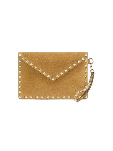 Valentino Garavani Women's Rockstud Suede Clutch - Havana Beige | Thumbnail 1 Valentino Garavani Women's Rockstud Suede Clutch - Havana Beige | Thumbnail 1