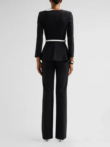 Chiara Boni La Petite Robe Women's Hollis Mix Media Peplum Jumpsuit - Black White - Size 16 | Thumbnail 3 Chiara Boni La Petite Robe Women's Hollis Mix Media Peplum Jumpsuit - Black White - Size 16 | Thumbnail 3