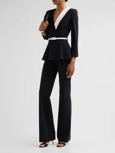 Chiara Boni La Petite Robe Women's Hollis Mix Media Peplum Jumpsuit - Black White - Size 16 | Thumbnail 4 Chiara Boni La Petite Robe Women's Hollis Mix Media Peplum Jumpsuit - Black White - Size 16 | Thumbnail 4