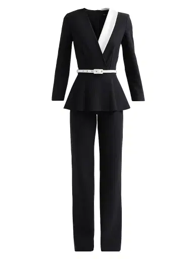 Chiara Boni La Petite Robe Women's Hollis Mix Media Peplum Jumpsuit - Black White - Size 16 | Thumbnail 1 Chiara Boni La Petite Robe Women's Hollis Mix Media Peplum Jumpsuit - Black White - Size 16 | Thumbnail 1