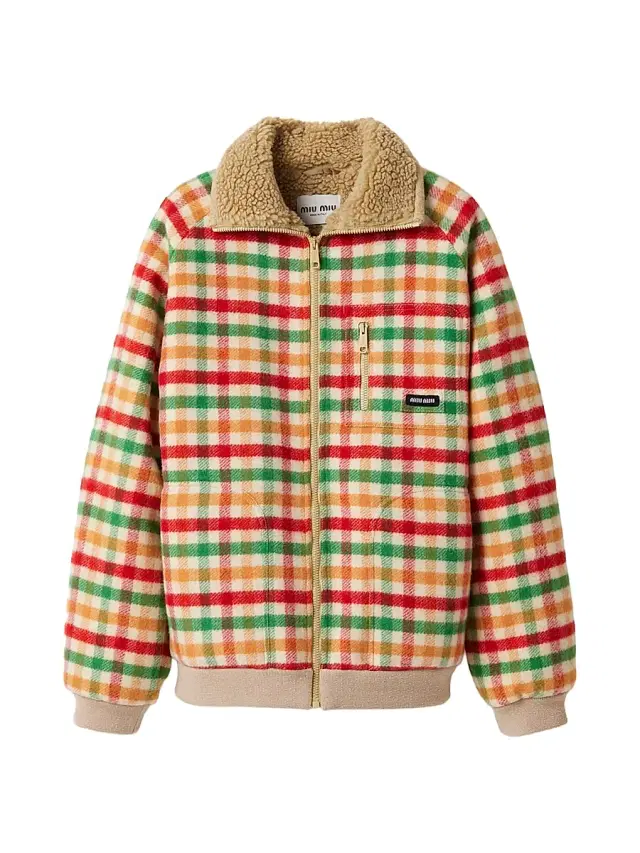 Women's Fleece-Lined Checked Blouson Jacket - Red Women's Fleece-Lined Checked Blouson Jacket - Red