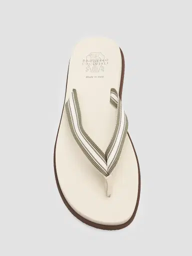 Brunello Cucinelli Men's Striped Leather Flip-Flops - White | Thumbnail 3 Brunello Cucinelli Men's Striped Leather Flip-Flops - White | Thumbnail 3