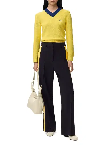 LOEWE Women's Logo Cotton & Wool-Blend V-Neck Sweater - Yellow Blue | Thumbnail 2 LOEWE Women's Logo Cotton & Wool-Blend V-Neck Sweater - Yellow Blue | Thumbnail 2