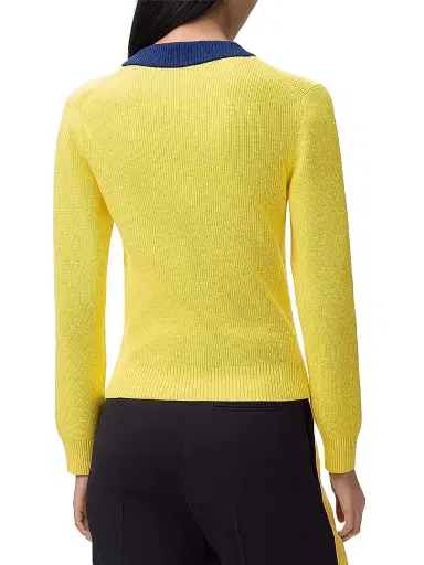 LOEWE Women's Logo Cotton & Wool-Blend V-Neck Sweater - Yellow Blue | Thumbnail 4 LOEWE Women's Logo Cotton & Wool-Blend V-Neck Sweater - Yellow Blue | Thumbnail 4