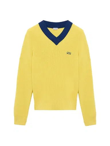 LOEWE Women's Logo Cotton & Wool-Blend V-Neck Sweater - Yellow Blue | Thumbnail 1 LOEWE Women's Logo Cotton & Wool-Blend V-Neck Sweater - Yellow Blue | Thumbnail 1