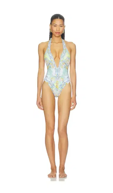 Camilla Plunge Halter One Piece With Bar Front Trim | Thumbnail 1 Camilla Plunge Halter One Piece With Bar Front Trim | Thumbnail 1