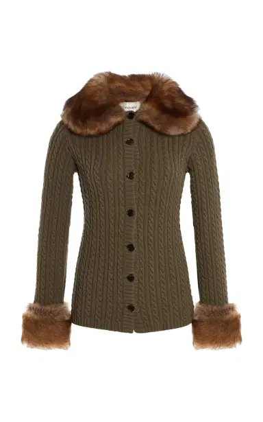 Saint Laurent Cashmere Cable Knit Cardigan with Fur Trim | Thumbnail 5 Saint Laurent Cashmere Cable Knit Cardigan with Fur Trim | Thumbnail 5