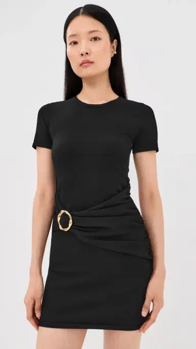 SIMKHAI Leni Short Sleeve Draped Mini Dress Black | Thumbnail 2 SIMKHAI Leni Short Sleeve Draped Mini Dress Black | Thumbnail 2
