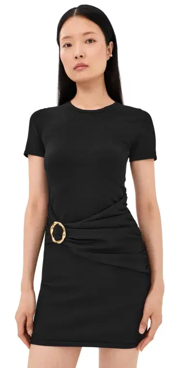 SIMKHAI Leni Short Sleeve Draped Mini Dress Black | Thumbnail 1 SIMKHAI Leni Short Sleeve Draped Mini Dress Black | Thumbnail 1