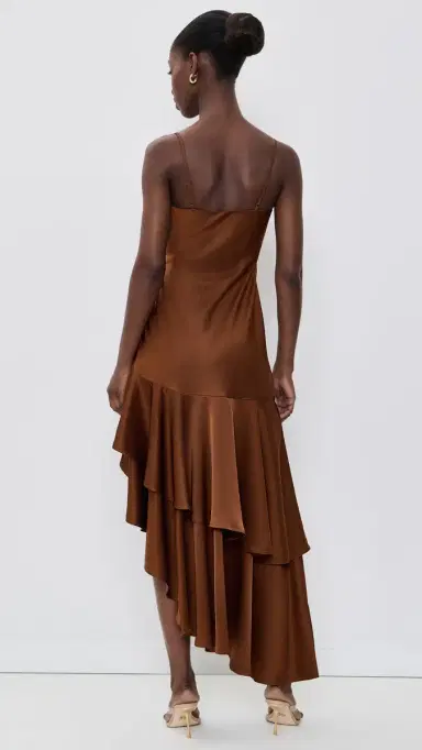susana monaco Satin Double Ruffle High Low Dress | Thumbnail 3 susana monaco Satin Double Ruffle High Low Dress | Thumbnail 3