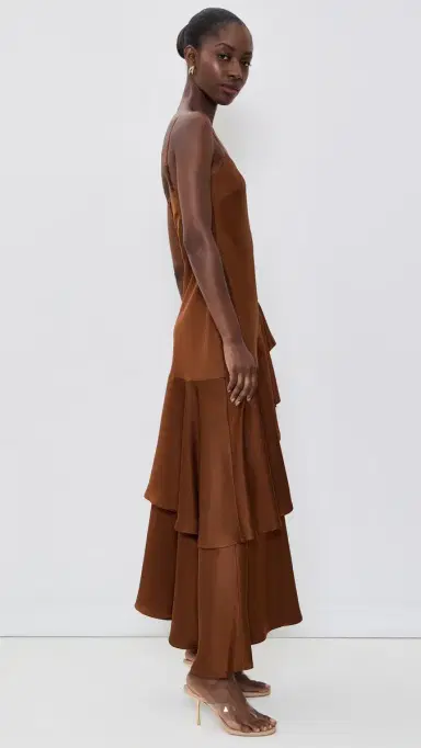 susana monaco Satin Double Ruffle High Low Dress | Thumbnail 4 susana monaco Satin Double Ruffle High Low Dress | Thumbnail 4
