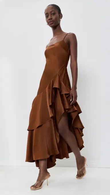 susana monaco Satin Double Ruffle High Low Dress | Thumbnail 5 susana monaco Satin Double Ruffle High Low Dress | Thumbnail 5