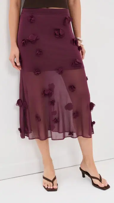 SIMKHAI Cora Floral Applique Midi Skirt Fig | Thumbnail 2 SIMKHAI Cora Floral Applique Midi Skirt Fig | Thumbnail 2