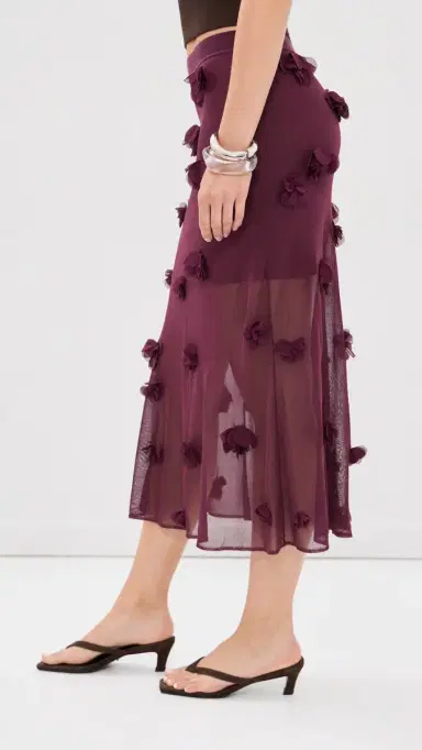 SIMKHAI Cora Floral Applique Midi Skirt Fig | Thumbnail 4 SIMKHAI Cora Floral Applique Midi Skirt Fig | Thumbnail 4