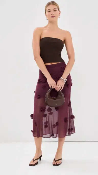 SIMKHAI Cora Floral Applique Midi Skirt Fig | Thumbnail 5 SIMKHAI Cora Floral Applique Midi Skirt Fig | Thumbnail 5
