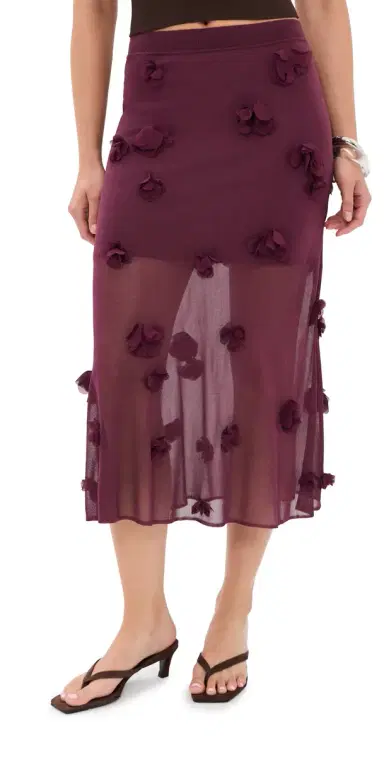 SIMKHAI Cora Floral Applique Midi Skirt Fig | Thumbnail 1 SIMKHAI Cora Floral Applique Midi Skirt Fig | Thumbnail 1