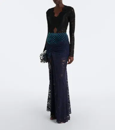 Rabanne Gathered lace and velvet maxi skirt | Thumbnail 3 Rabanne Gathered lace and velvet maxi skirt | Thumbnail 3