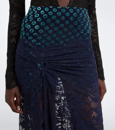 Rabanne Gathered lace and velvet maxi skirt | Thumbnail 4 Rabanne Gathered lace and velvet maxi skirt | Thumbnail 4