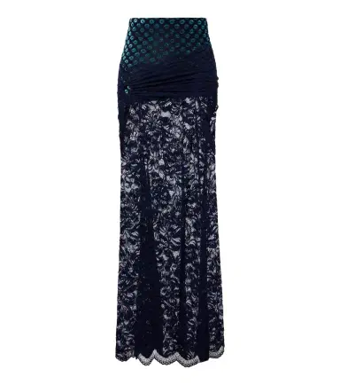 Rabanne Gathered lace and velvet maxi skirt | Thumbnail 1 Rabanne Gathered lace and velvet maxi skirt | Thumbnail 1