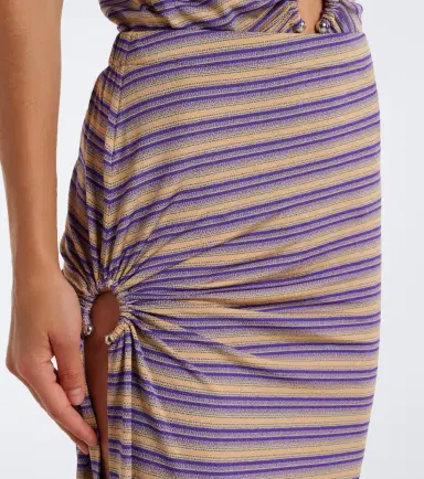 Rabanne Cutout gathered striped crêpe midi skirt | Thumbnail 2 Rabanne Cutout gathered striped crêpe midi skirt | Thumbnail 2