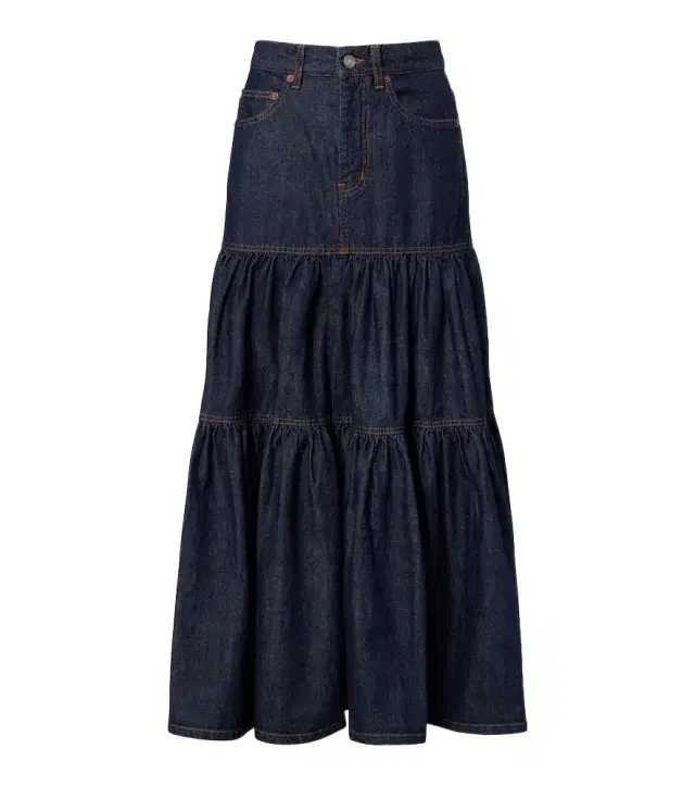 Saint Laurent Tiered denim maxi skirt