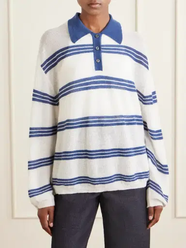 The Elder Statesman Striped Cashmere And Mohair-blend Polo Shirt | Thumbnail 3 The Elder Statesman Striped Cashmere And Mohair-blend Polo Shirt | Thumbnail 3