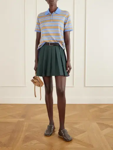 Sea Odessa Belted Pleated Leather-trimmed Cotton-poplin Mini Skirt | Thumbnail 2 Sea Odessa Belted Pleated Leather-trimmed Cotton-poplin Mini Skirt | Thumbnail 2