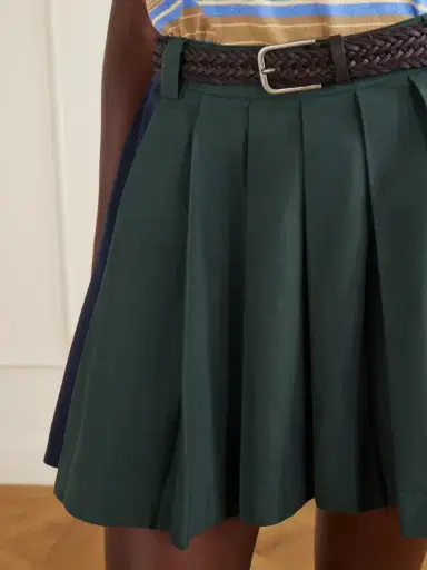 Sea Odessa Belted Pleated Leather-trimmed Cotton-poplin Mini Skirt | Thumbnail 4 Sea Odessa Belted Pleated Leather-trimmed Cotton-poplin Mini Skirt | Thumbnail 4