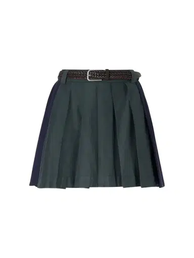 Sea Odessa Belted Pleated Leather-trimmed Cotton-poplin Mini Skirt | Thumbnail 1 Sea Odessa Belted Pleated Leather-trimmed Cotton-poplin Mini Skirt | Thumbnail 1