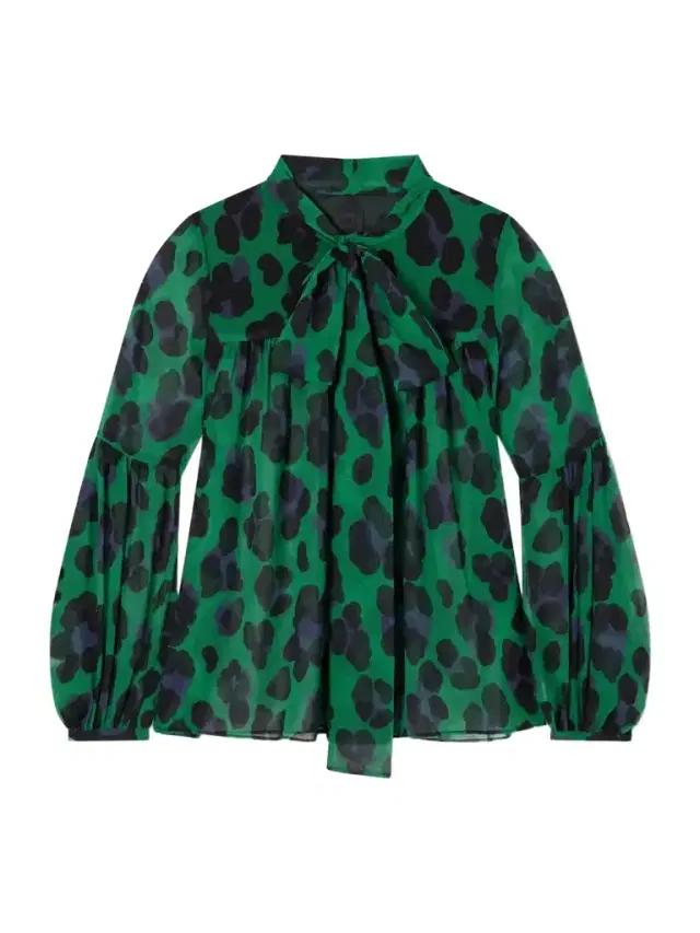 Knotted Gathered Leopard-print Georgette Blouse Knotted Gathered Leopard-print Georgette Blouse