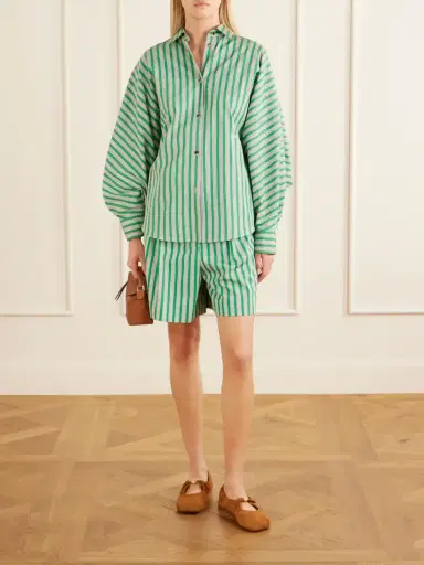 Loewe Pleated Striped Cotton-poplin Shorts | Thumbnail 2 Loewe Pleated Striped Cotton-poplin Shorts | Thumbnail 2